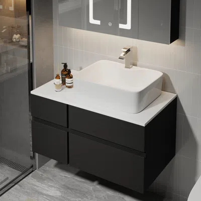 Homary Bathroom Vanity Set 31.5" Modern Floating Bathroom Vanity With Sink In Black