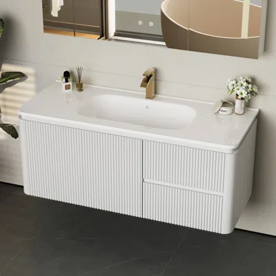Homary Bathroom Vanity Set 47.2" Modern Warm White Led Floating Bathroom Vanity With Sink