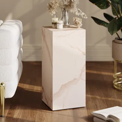 Homary Beige Sintered Stone Plinth Pedestal Plant Stand & Side Table In Neutral