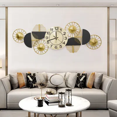 Homary Black & Gold Luxury Geometric Wall Clock Large Metal Art Decor In Gray