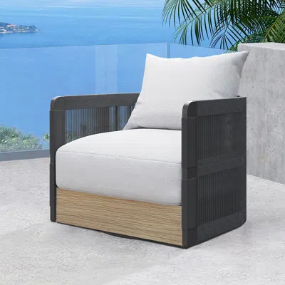 Homary Black&gray Handwoven Rope Outdoor Swivel Chair Sofa 360 Degree Rotatable Coastal Patio Armchair In White