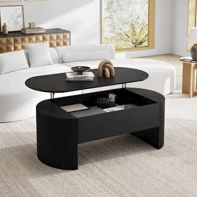 Homary Black Oval Lift Top Mid-century Modern Coffee Table
