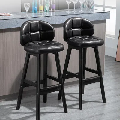 Homary Black Pu Leather Bar Height Bar Stools With Back Set Of 2 Rustic Bar Stool