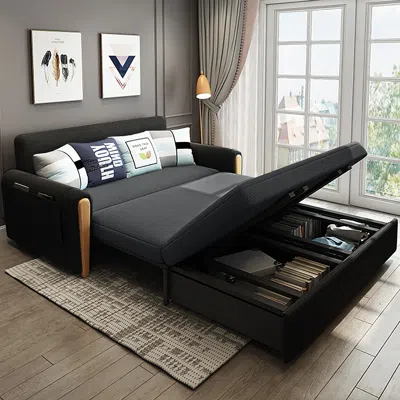 Homary Black Upholstered King Size Daybed With Trundle