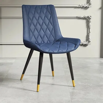 Homary Blue Dining Chair Leather Dining Chair (set Of 2) With Solid Back