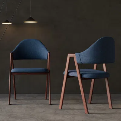 Homary Blue Linen Upholstered 4-piece Dining Chair Curved Back Chair