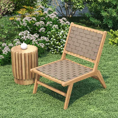 Homary Boho Style Outdoor Chair Teak & Rattan Woven Rope Patio Chair In Brown