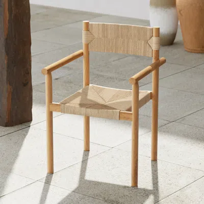 Homary Boho Style Outdoor Dining Chair Woven Seat & Back Patio Chair In Brown