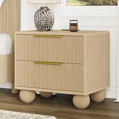 Homary Bolla 25" Fluted Solid Wood 2-drawer Nightstand With Charging Station In Brown