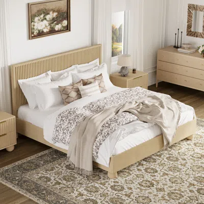 Homary Bolla Modern Solid Wood King Size Fluted Bed Frame In Brown
