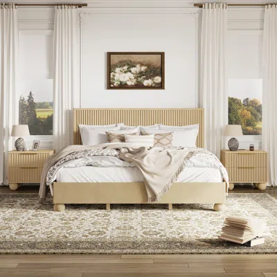 Homary Bolla Modern Solid Wood King Size Fluted Bedroom Set Nightstand Set Of 2 In White