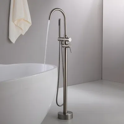 Homary Brewst Modern Brushed Nickel Freestanding Bathtub Faucet Hand Shower Solid Brass In Silver