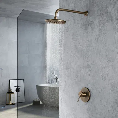 Homary Brewst Round Rain Showerhead Only Wall Mount Shower System In Antique Brass Solid Brass In Gray