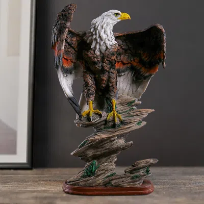 Homary Bronze Resin Eagle Sculpture Statue With Rising Wings Animal Figurine Decor Ornament In Brown