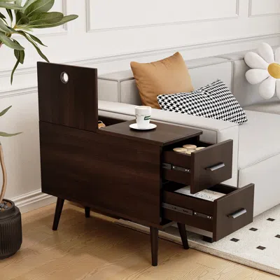 Homary Brown Rectangle End Table With Drawers Modern Sofa Table For Living Room