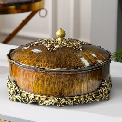 Homary Brown Resin Divided Serving Tray With Lid Snack Tray Food Storage Containers Home Decor