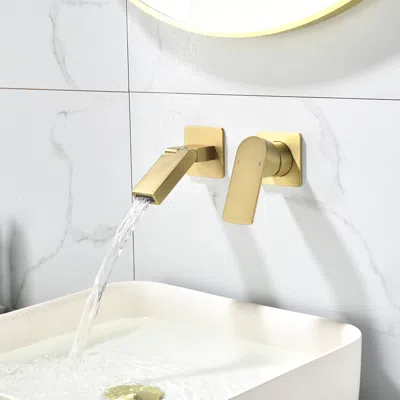 Homary Brushed Gold Waterfall Bathroom Sink Faucet With Swirling Spout Wall-mounted Solid Brass
