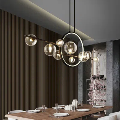 Homary Bubi Modern 10-light Black Kitchen Island Pendant Light With Glass Globe Shades In Multi