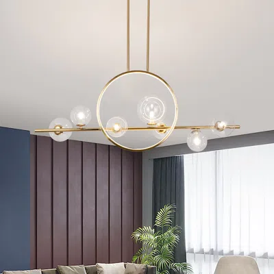 Homary Bubi Modern Linear Gold Kitchen Island Light 7-light Glass Globe Shade
