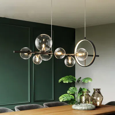 Homary Bubi Modern Minimalist 7-light Glass Globe Shade Kitchen Island Light In Black