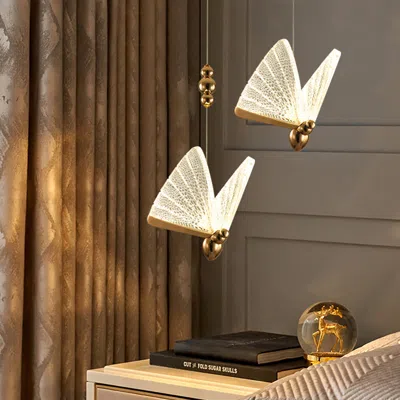 Homary Butterfly Led Clear And Gold Unique Pendant Light In Brown