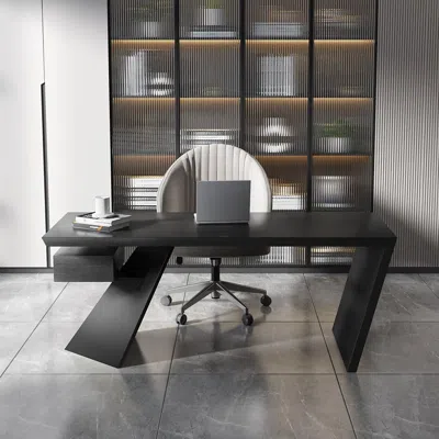 Homary Cabstract Modern Black Wood Office Desk Writing Desk With Drawer Computer Desk (55")
