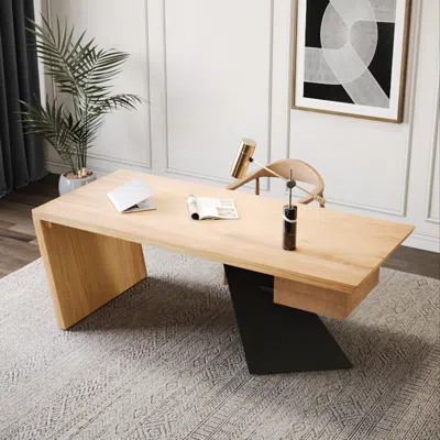 Homary Cabstract Modern Natural Wooden Office Desk Writing Desk With Drawer Computer Desk ( 71") In Brown