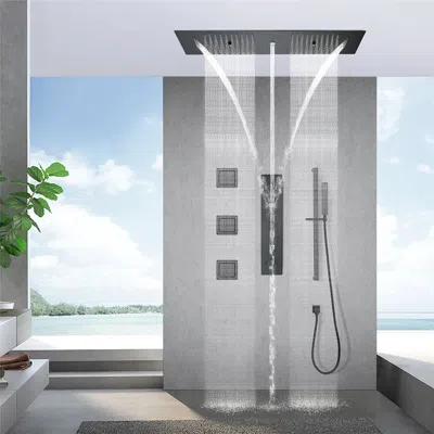 Homary Ceiling-mounted Shower Set System Thermostatic Rain Massage Music Remote Controlled 6 Functions 35"  In Black