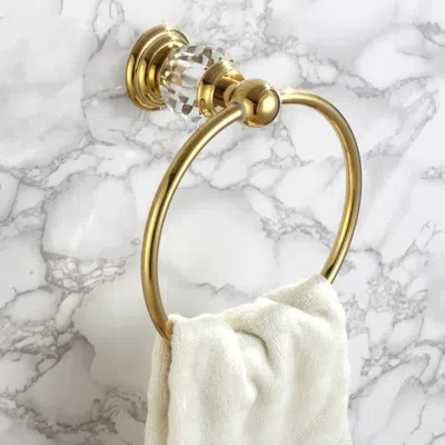 Homary Charles Luxurious Clear Crystal Solid Brass Wall Mount Bathroom Round Towel Ring In Gold