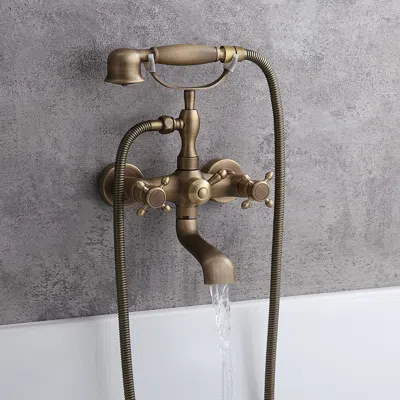 Homary Chester Classic Style Antique Brass Wall Mount Clawfoot Tub Filler With Hand Shower In Brown