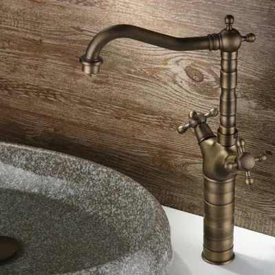 Homary Chester Classic Style Double Cross Handle Single Hole Brass Vessel Bathroom Faucet In Brown