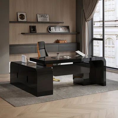 Homary Chicent L-shaped Modern Executive Desk With Ample Storage Right Hand In Black Office Furniture (70.9