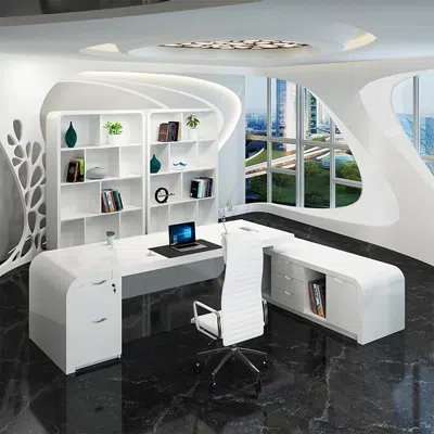Homary Chicent White L-shaped Modern Executive Desk With Ample Storage Right Hand Office Furniture(63'')