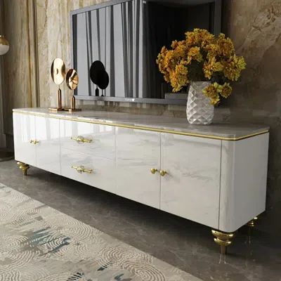 Homary Chift Modern White Tv Stand 4-door 2-drawer Luxurious Media Console For Tv Up To 85 Inch