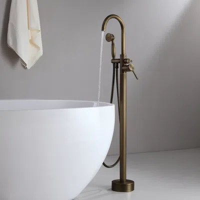 Homary Classic Single Handle Swirling Spout Freestanding Tub Faucet With Handshower Solid Brass In Brown