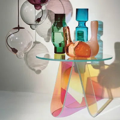 Homary Clearic Acrylic End Table Clear Round Side Table Modern Accent Table Iridescent In Multi