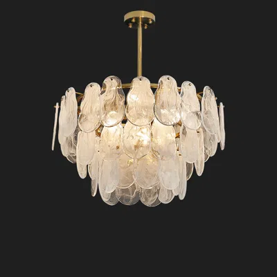 Homary Cloude Modern 6-light Tiered Cloud Glass Chandelier Adjustable Hanging Rod In Gold