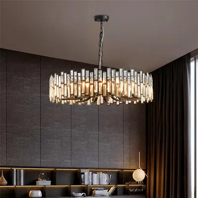 Homary Clytia Modern Geometric Crystal Chandelier 14-light With Adjustable Chain In Black In Gold