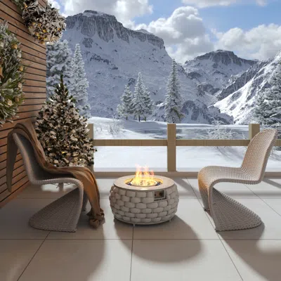Homary Coastal Aluminum & Woven Rattan Outdoor Patio 2 Dining Chairs & Round Propane Pit Set In Gray