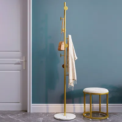Homary Coat Rack Brass Gold Round Hooks Entryway Freestanding Coat Hanger Marble Base