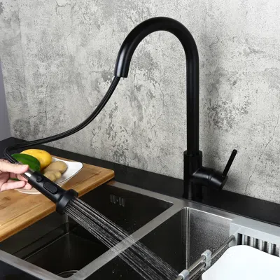 Homary Commercial 3-function Pull Down Spray Swivel Sprayhead Kitchen Sink Faucet With Deck Plate Matte Bla In Black
