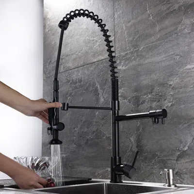 Homary Commercial Pull Down Pre-rinse Spring Sprayer Matte Black Kitchen Sink Faucet With Deck Plate Solid 