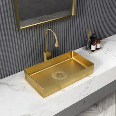 Homary Contemporary Gold Rectangular Stainless Steel Vessel Sink Luxury Wash Sink