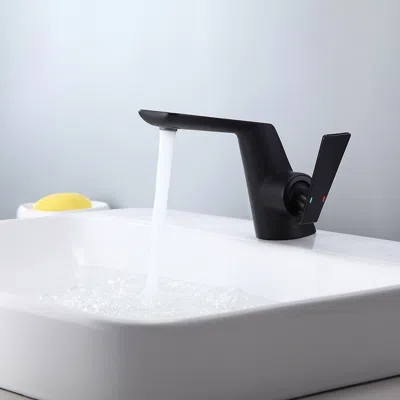 Homary Contemporary Single Flat Handle One Hole Bathroom Sink Faucet Solid Brass In Matte Black In White