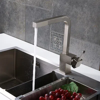 Homary Contemporary Single Handle Square Pull-out Brass Kitchen Faucet In Brushed Nickel In Black
