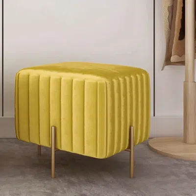 Homary Contemporary Square Pouf Ottoman Upholstered Velvet Ottoman Footrest In Yellow