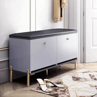 Homary Contemporary Upholstered Shoe Rack Pu Leather Bench In Gray