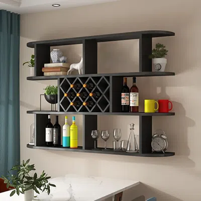 Homary Contemporary Wall Mounted Wine Rack In Black
