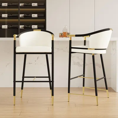 Homary Craines Bar Height Bar Stool With Arms In Beige Upholstery Velvet 2-pieces In Black