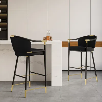 Homary Craines Bar Height Bar Stool With Arms In Black Upholstery Velvet 6-pieces
